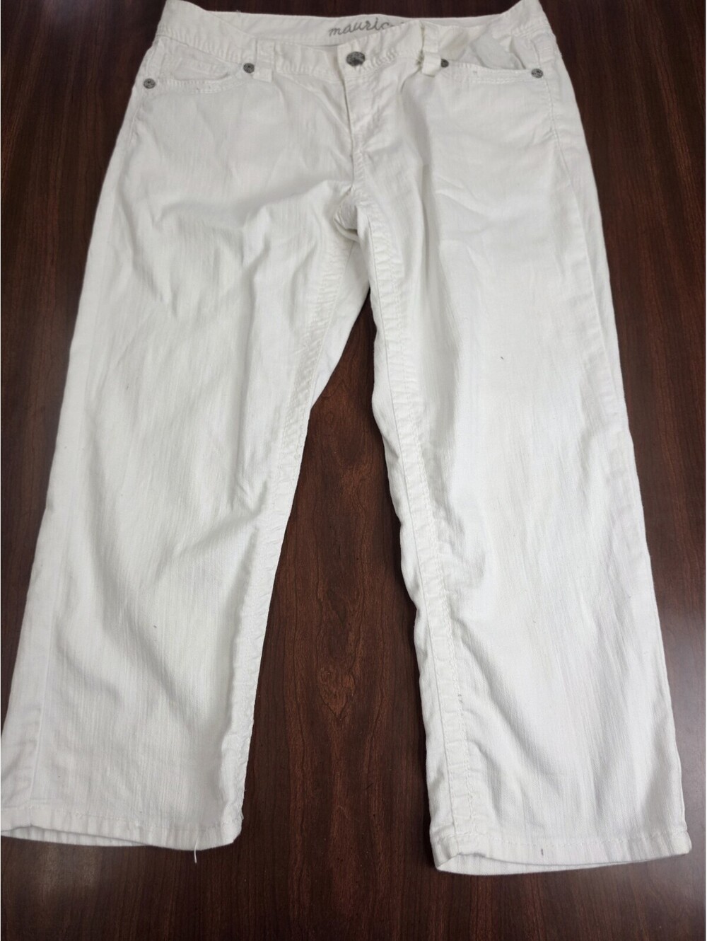 Maurices Womens 11/12 White Crop Pants Cotton Stretch Casual Capris Denim Preppy
